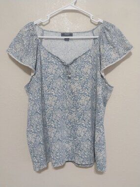 Chaps Denim XL Blue Floral Cotton Peasant Top Boho
